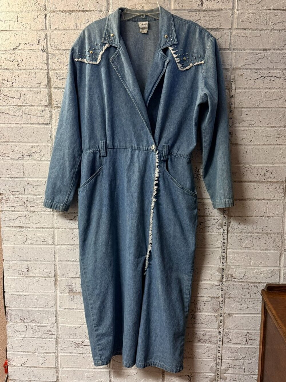 Vintage Styleworks Denim Wrap Dress Size 14 Studded Western Fringe Midi Dress